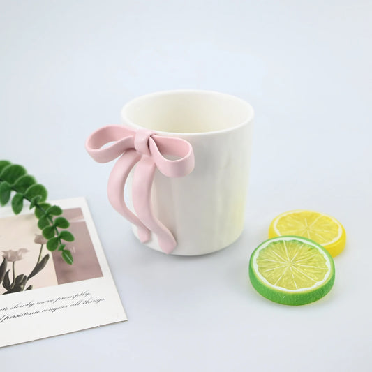 1pc Bow Shaped Mug, Pink Three-Dimensional Bow Shaped Coffee Cup, High Aesthetic Value, Design Sense